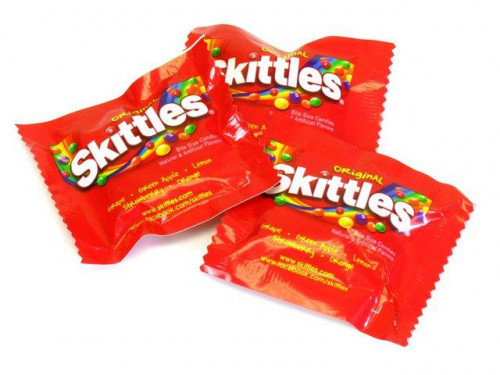 Skittles are small chewy candies in a package of original fruit flavors which are grape, lemon, green apple, orange and strawberry. Bulk candy counts are approximated. Orders placed by midnight usually ship next business day. #candy