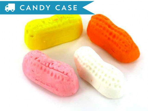 A soft and chewy peanut shaped candy with light orange colors and a unique banana inspired flavor. They are also available in assorted colors. Bulk candy counts are approximated. Orders placed by midnight usually ship next business day. #candy