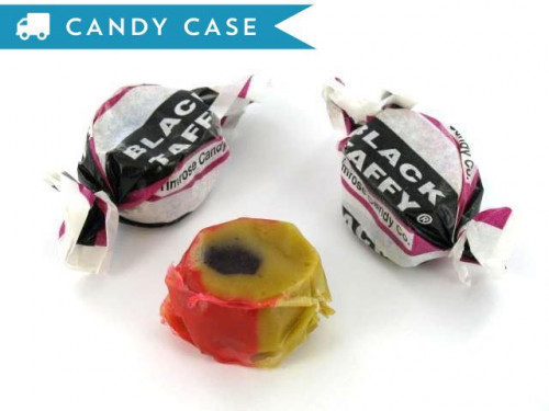 Today it is called Black Taffy but it was originally called Black Jack Taffy and sometimes Black Jacks. It is a salt-water sized taffy with a swirl of licorice in the center. A 23 lb bulk case contains about 1090 pieces. Orders placed by midnight usually #candy