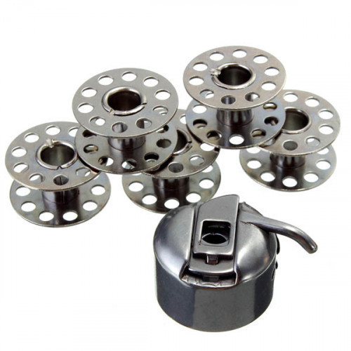 Stainless Steel 5 Bobbins 1 Bobbin Case Sewing Machine Accessories Specification: Material: stainless steel Size: Bobbin-2x1cm, bobbin case-2.2x2.5cm Application: Brother, Toyata, Janome, Singer Feature: The sewing machine bobbin case fits most sewing mac #singer
