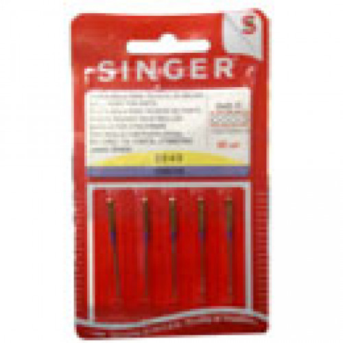 Singer ball point needles for sewing machines. Pack of five size 16 needles in style 2045 works well with medium weight knits and synthetics. #singer