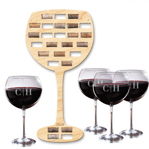 Our whimsical wine glass-shaped cork holder and custom monogrammed wine glasses can transform any kitchen or home bar into a great space for wine tasting. Crafted from natural Birch we precision cut each 22.5" x 11.5" Wine Glass wine cork holder right her #wine