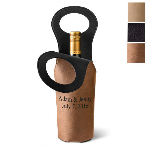 Carry wine comfortably when it is placed conveniently in this personalized leather suede look tote. Give this wine carrier as a gift or customize it as a mark of remembrance for a special occasion. This leatherette wine tote is a wonderful item that can #wine