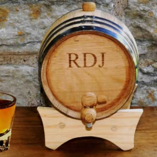 Whiskey Barrel - Add a rustic touch to their home bar or kitchen with this steel-banded oak Whiskey Barrel. The barrel is perfect for aging or serving your drink of choice. Holds 2 liters of wine, beer or liquor. The barrel comes with instructions for cre #wine