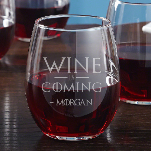 When Game of Thrones is on, the wine must always be flowing. Keep the wine coming with this fun custom stemless wine glass! The perfect glassware for a GoT watch party, youâ€™ll love the twist on the famous Stark words followed by your name. Tyrion Lannis #wine