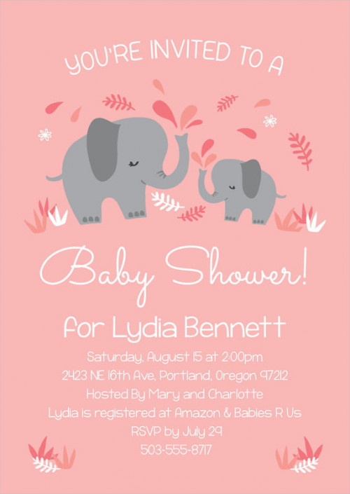 Set of 10. Custom Printed Baby Shower Invitations, Baby Elephant Style, Grapefruit, Personalized With Your Words, / Baby Shower Invitations - Grapefruit - Baby Elephant #baby