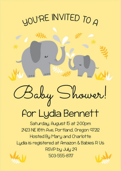 Set of 10. Custom Printed Baby Shower Invitations, Baby Elephant Style, Lemon, Personalized With Your Words, / Baby Shower Invitations - Lemon - Baby Elephant #baby