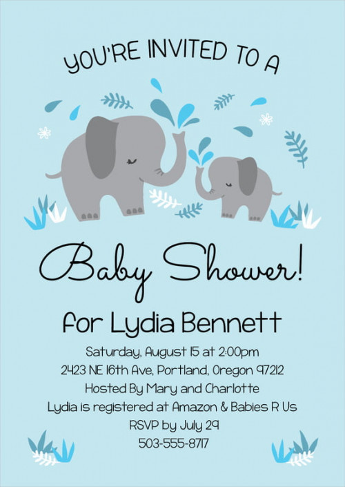 Set of 10. Custom Printed Baby Shower Invitations, Baby Elephant Style, Sky, Personalized With Your Words, / Baby Shower Invitations - Sky - Baby Elephant #baby