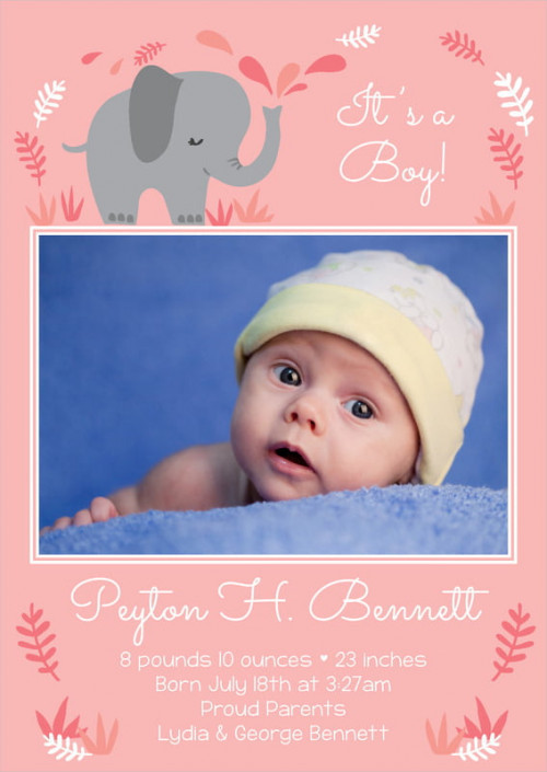 Set of 10. Custom Printed Baby Announcements, Baby Elephant Style, Grapefruit, Personalized With Your Words And Photo, / Baby Announcements - Grapefruit - Baby Elephant #baby