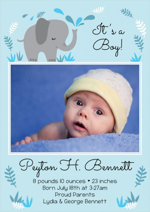 Set of 10. Custom Printed Baby Announcements, Baby Elephant Style, Sky, Personalized With Your Words And Photo, / Baby Announcements - Sky - Baby Elephant #baby