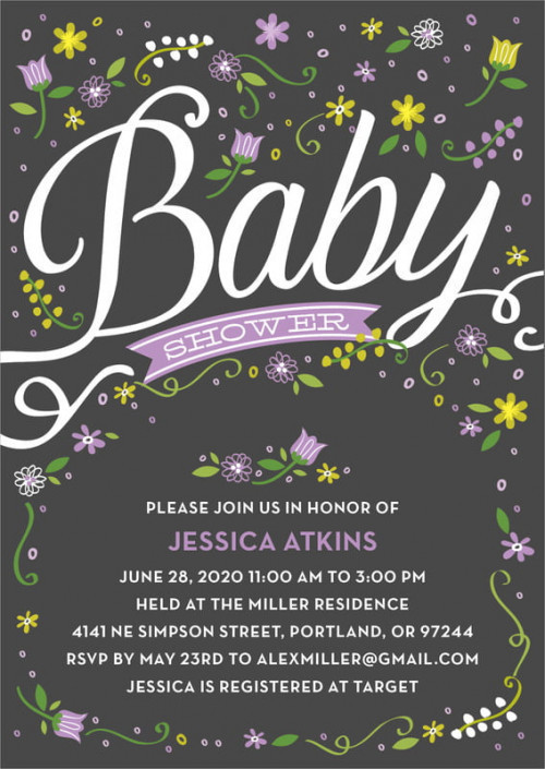 Set of 10. Custom Printed Baby Shower Invitations, Floral Baby Style, Purple, Personalized With Your Words, / Baby Shower Invitations - Purple - Floral Baby #baby