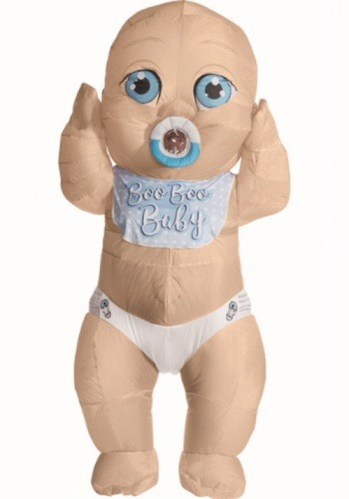 Become a giant baby when you put on this Inflatable Adult Boo Boo Baby Costume. This inflatable costume features a big baby wearing a diaper with a pacifier in its mouth. #baby