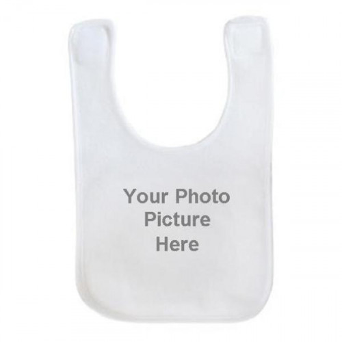 White soft fleece bib with velcro closure. Upload your photo picture to create a personalized baby bib. #baby