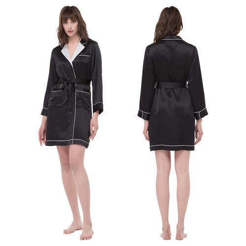 Luxury Short Silk Robe With Contrast Collar (model:2203) #luxury