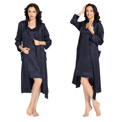 22 Momme Luxury Lacey Silk Nightgown & Robe Set (model:2147) #luxury