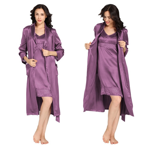 22 Momme Luxury Lacey Silk Nightgown & Robe Set (model:2147) #luxury