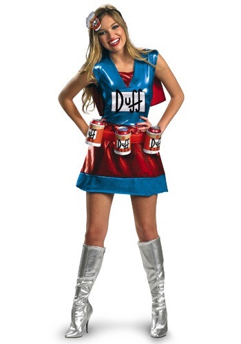 This Sexy Duffwoman Costume goes well with our adult Duffman costume for a funny couples costume idea. Be a classic character from the Simpsons! #alcohol