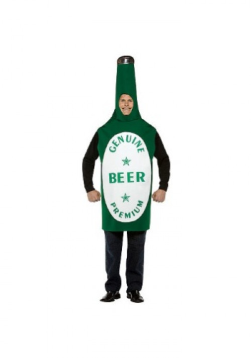 You won't have to worry about forgetting the 6-pack in this Beer Bottle Costume! This funny costume is sure to be the hit of the party. #alcohol