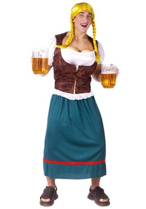 The liquor is flowing from his... um.. never mind! This Mens German Beer Girl Costume is a funny adult themed costume to wear! #alcohol