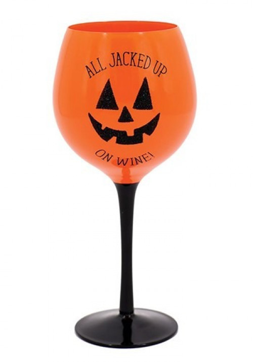 We've got you covered for a great Halloween table spread. The All Jacked Up On Wine Orange Halloween Glass is perfectly festive for your Halloween party! #alcohol