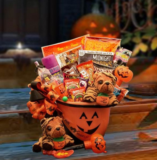 A pumpkin packed with a Halloween plush puppy, Spooky Story CD, flashlight, activities, pumpkin carver, sweets and much more. #toys