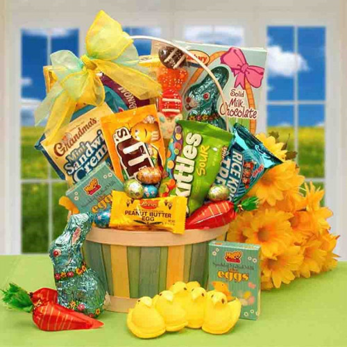 This Easter Gift is chocked full of Easter candies and is the perfect way to say Happy Easter to a far away a loved one who is too old for toys but still young enough to enjoy treats! #toys