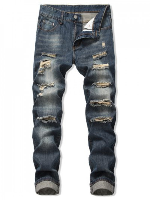 Destroy Wash Long Straight Jeans #jeans