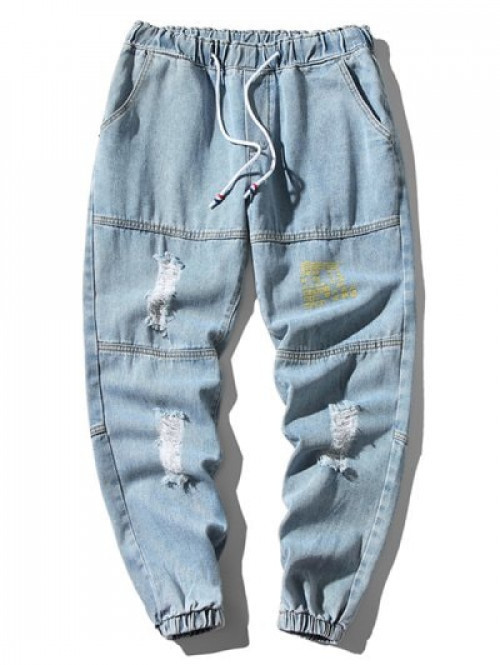 Destroy Wash Letter Print Jogger Jeans #jeans
