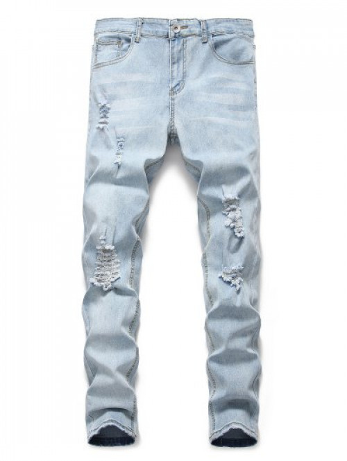 Light Wash Distressed Casual Jeans #jeans