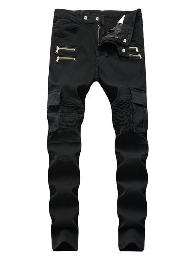 Zipper Pleats Patchwork Jeans #jeans