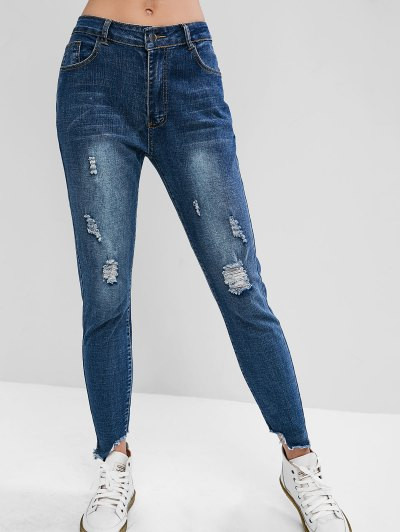 Distressed Zipper Fly Jeans #jeans