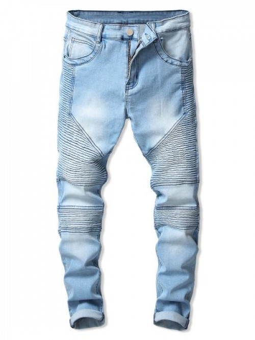 Drape Panel Zipper Fly Jeans #jeans