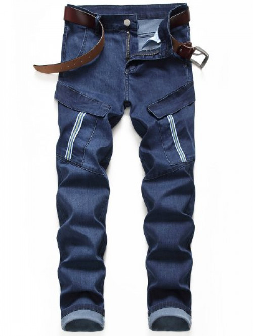 Pocket Decorated Zipper Fly Jeans #jeans
