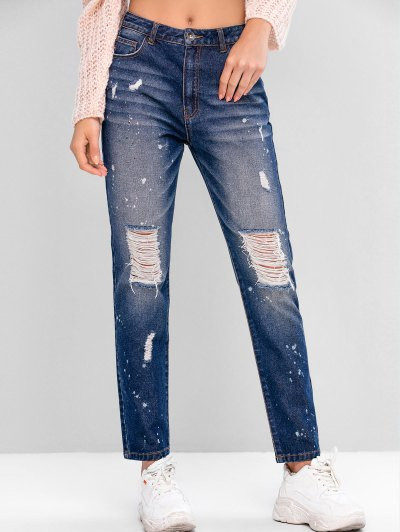 Ripped Mid Rise Tapered Jeans #jeans