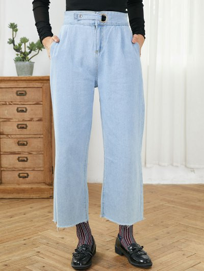 High Rise Pockets Frayed Hem Jeans #jeans