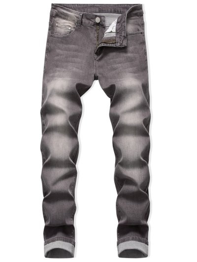 Zip Fly Long Faded Wash Jeans #jeans