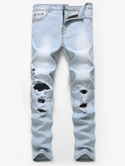 Solid Color Destroy Hole Jeans #jeans