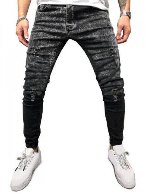 Casual Print Spliced Jeans #jeans