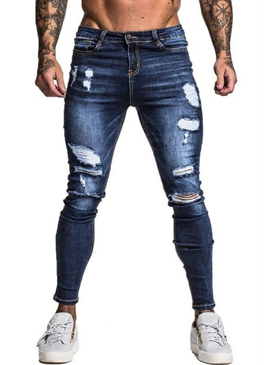 Ripped Design Zipper Jeans #jeans