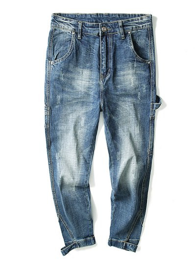 Strap Design Faded Wash Jeans #jeans
