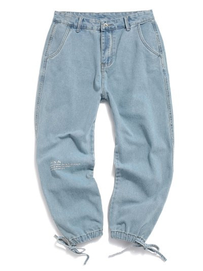 Drawstring Letter Print Jeans #jeans