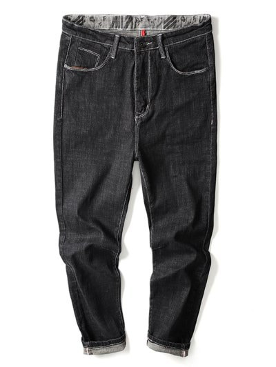 Zip Fly Solid Cuffed Jeans #jeans