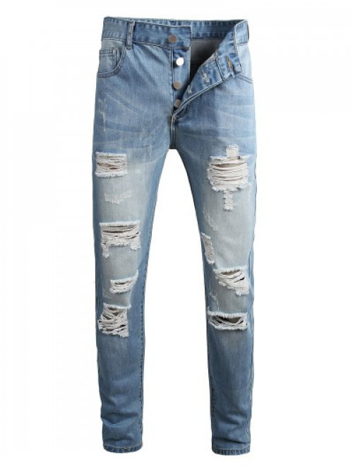 Destroyed Button Fly Jeans #jeans