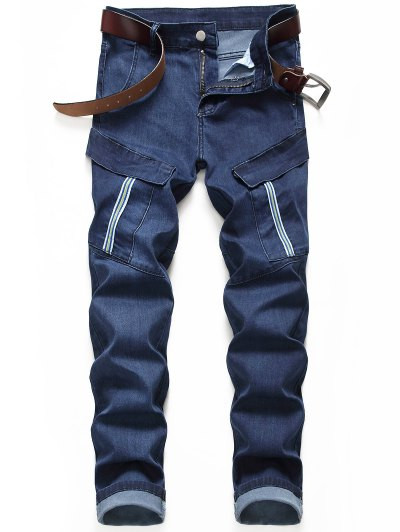 Pocket Decorated Zipper Fly Jeans #jeans
