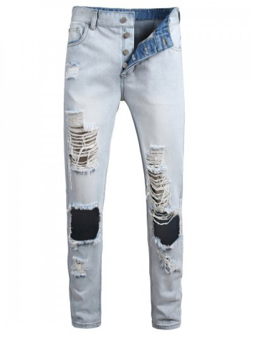 Destroyed Hole Design Jeans #jeans