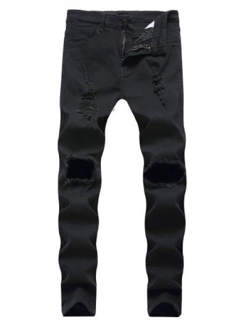 Destroyed Decoration Zip Fly Jeans #jeans