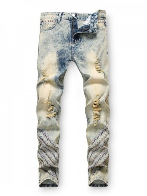 Embroidery Zip Fly Jeans #jeans