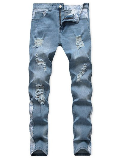 Ripped Zip Fly Casual Jeans #jeans