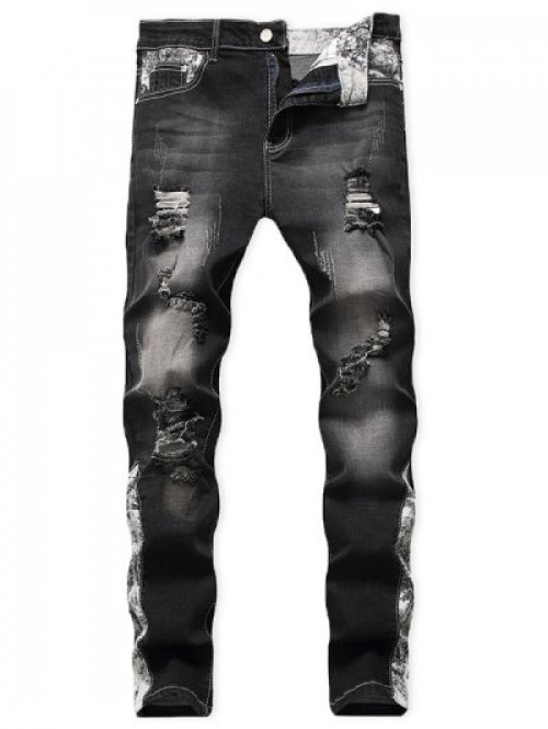 Ripped Zip Fly Casual Jeans #jeans