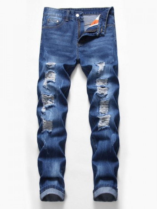 Zip Fly Design Ripped Jeans #jeans